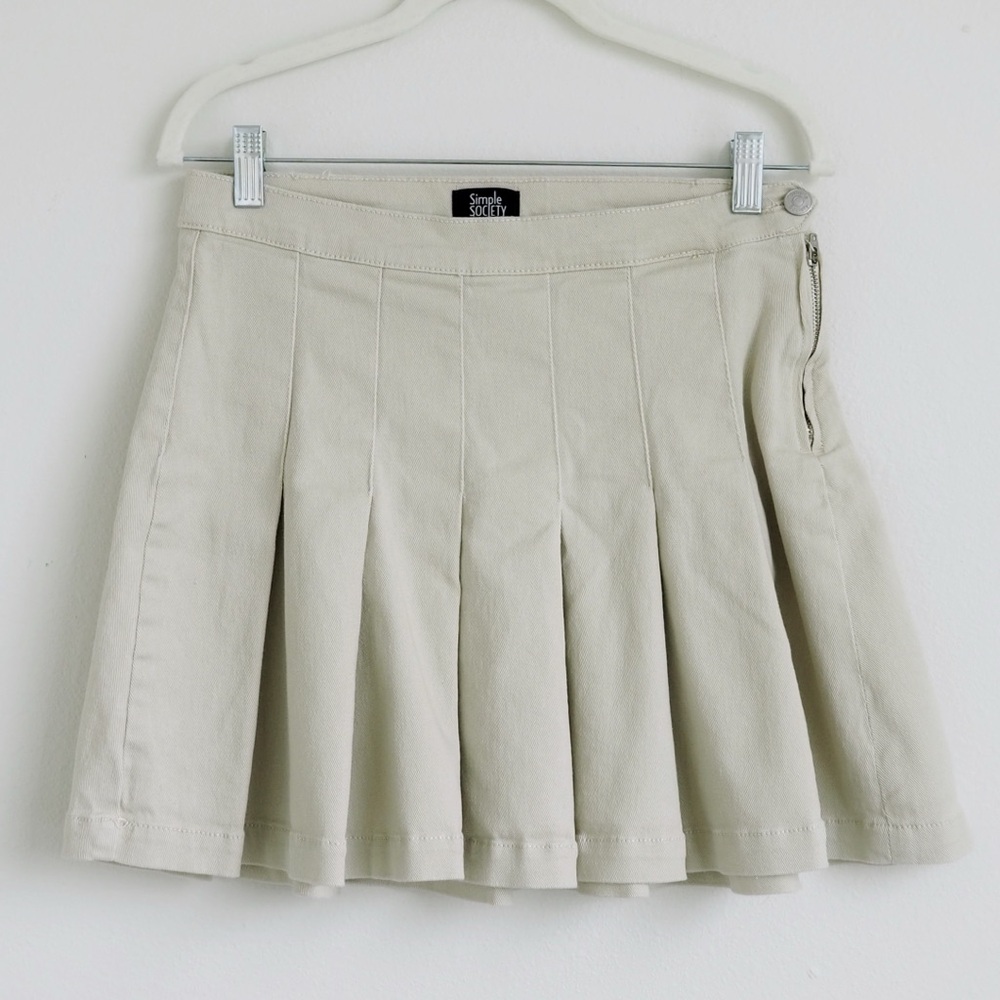 Simple Society Knife Pleated Skirt Soft Stretch Schoolgirl Academia Cream Size M